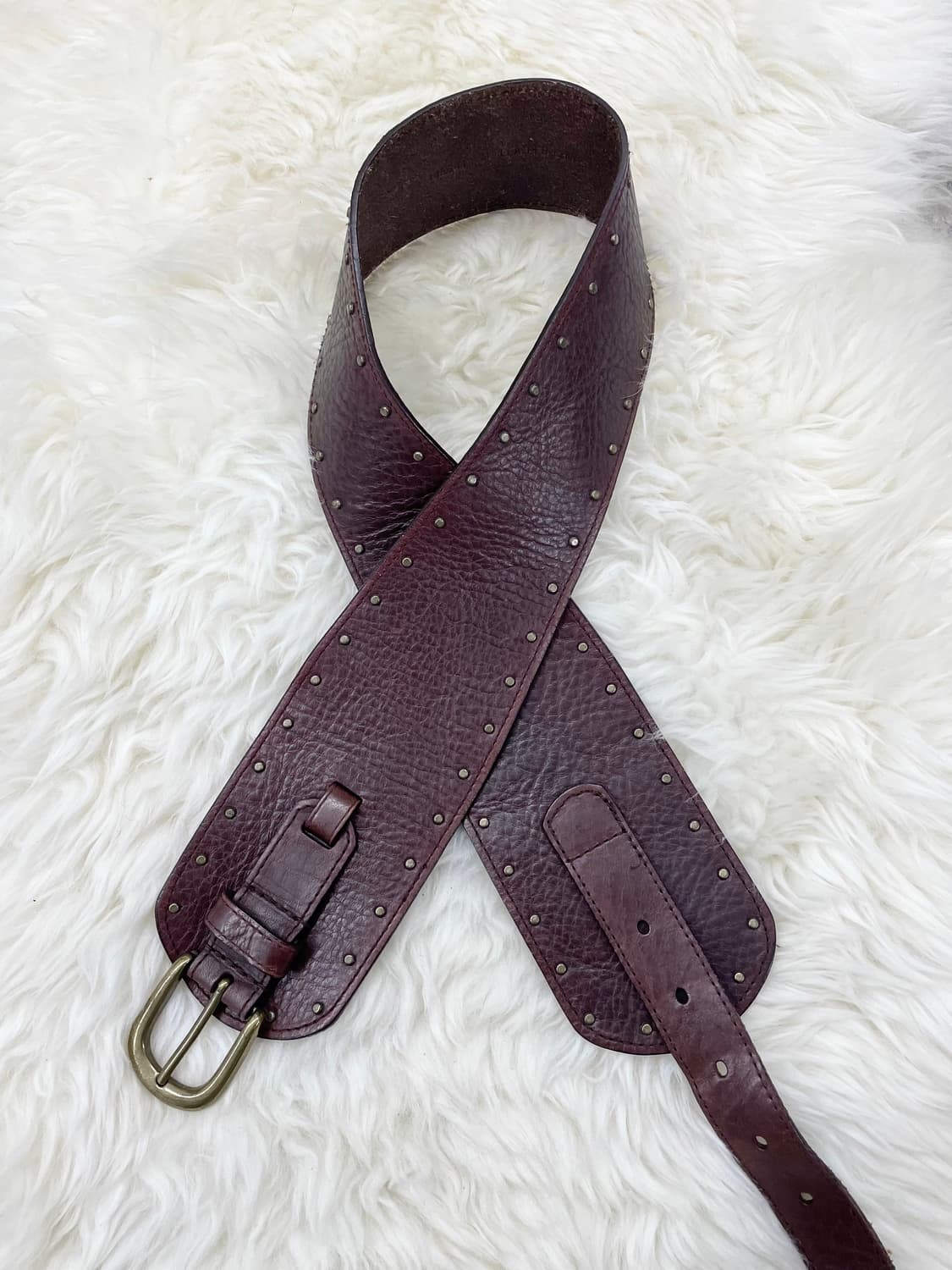 리얼레더 웨스턴 통가죽 스터드 와이드 벨트*레어 상품이미지2