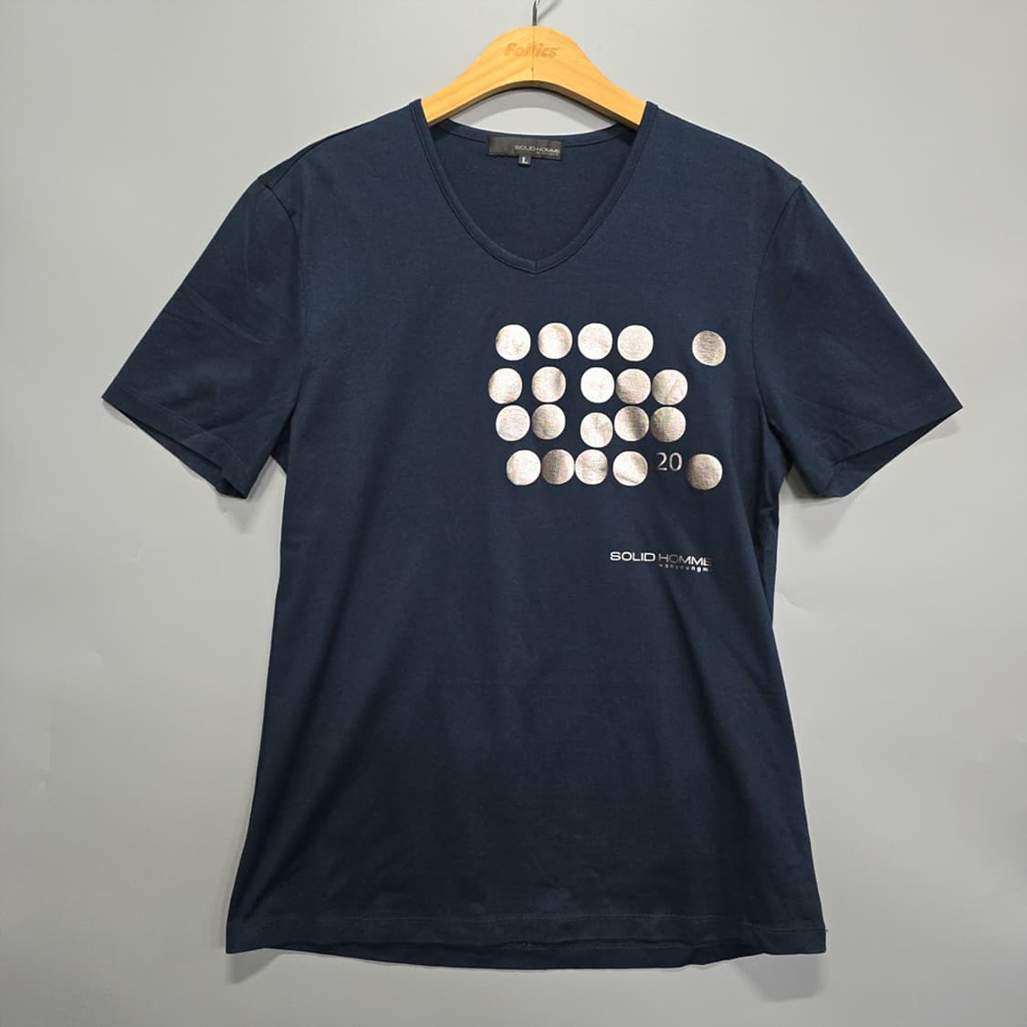 솔리드옴므 도트 그래픽 브이넥 반팔티 L 상품이미지1