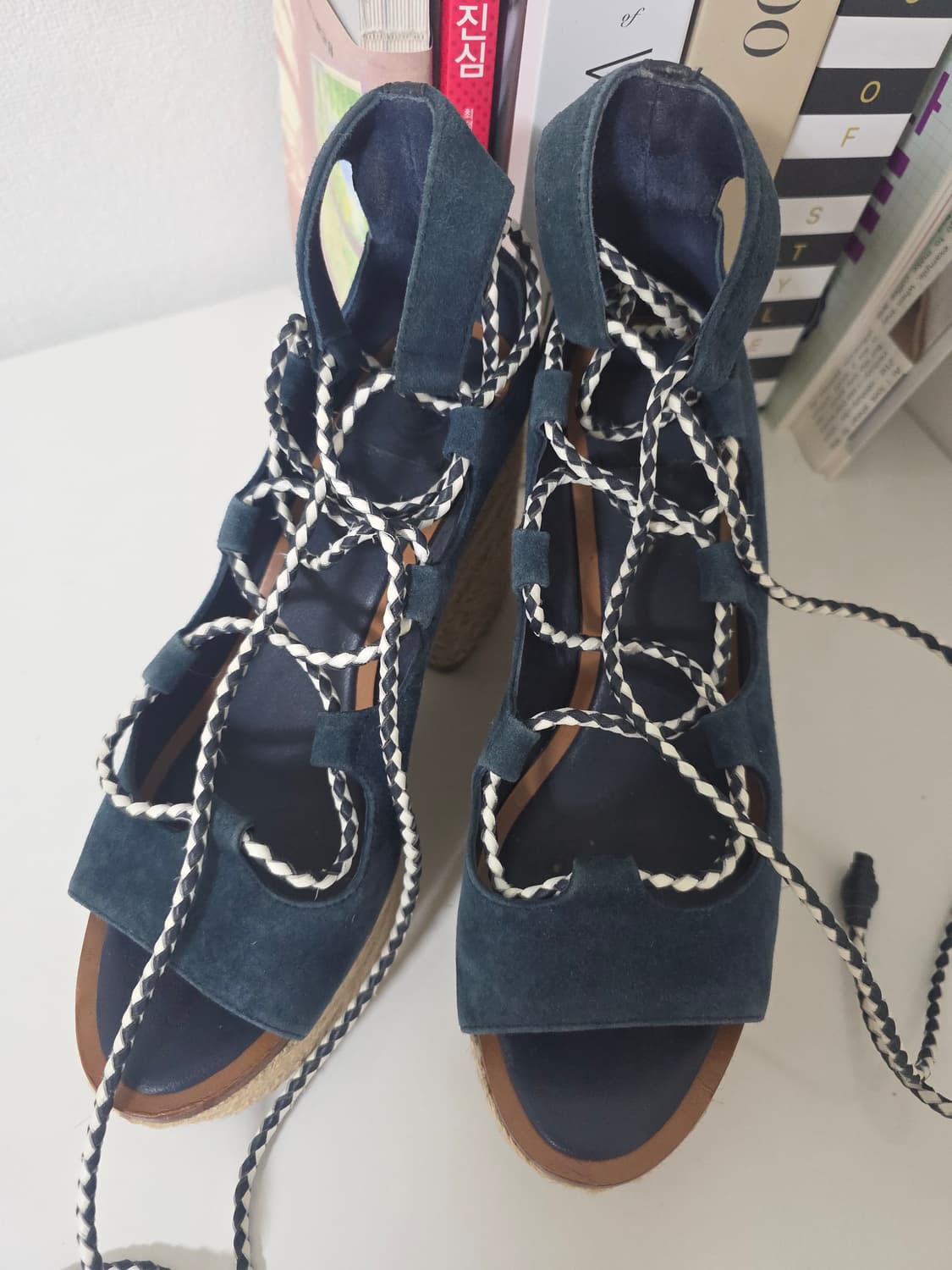 토리버치 에스파드류 웨지 샌들 블루 240 (US7) 10cm 상품이미지2