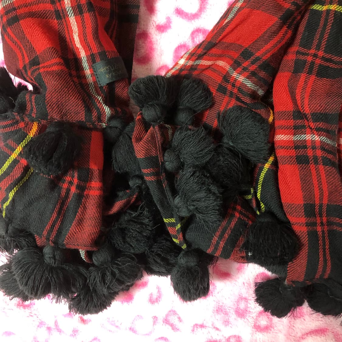 빈티지 폼폼 갸루 체크 목도리 머플러 상품이미지2
