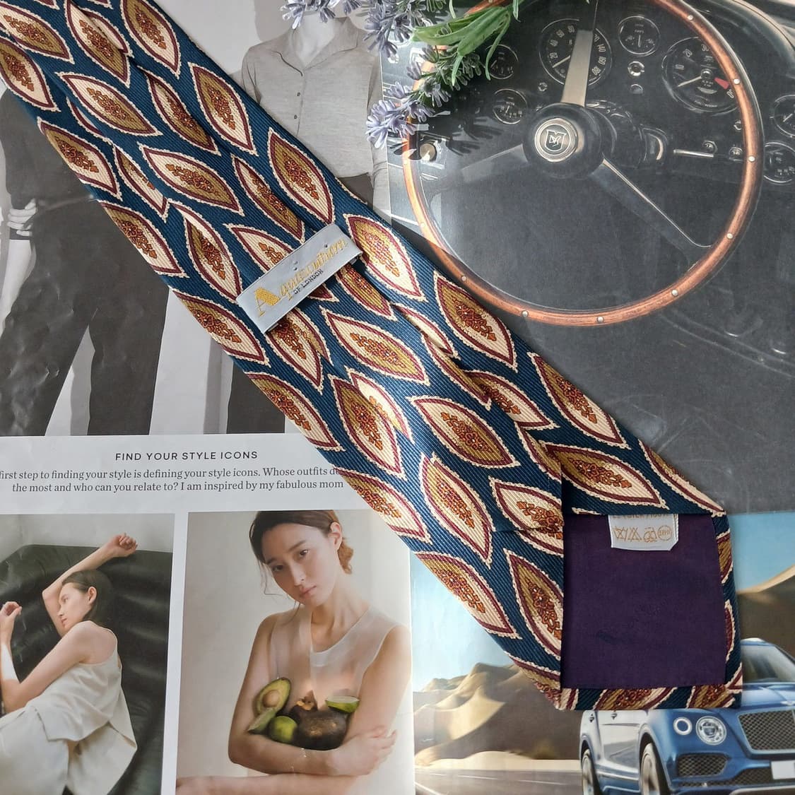 아쿠아스큐텀 페이즐리 리프 패턴 넥타이 9.4cm B등급 A18863 상품이미지4