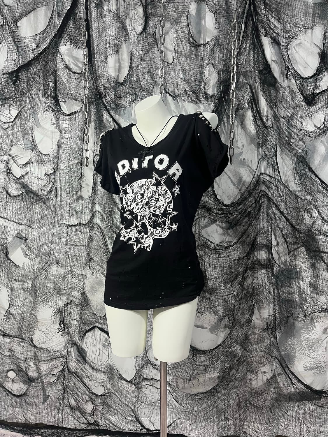 punk hole See-through skull Cubic top 상품이미지2