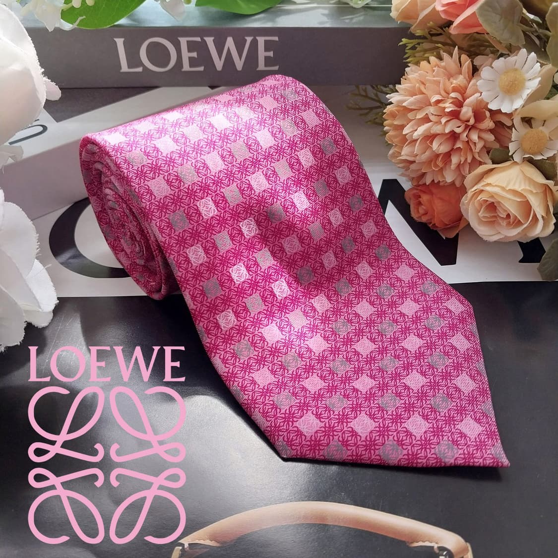 로에베 실크 핑크 패턴 넥타이 9.8cm A+~A등급 K2508
 상품이미지1