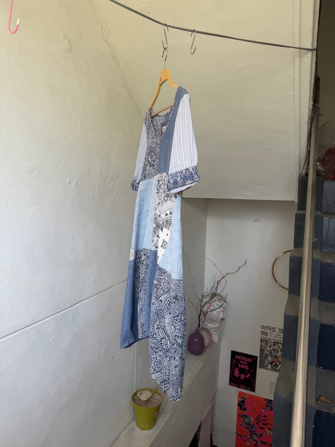 페어리 데님 패치워크 미디 원피스 상품이미지4