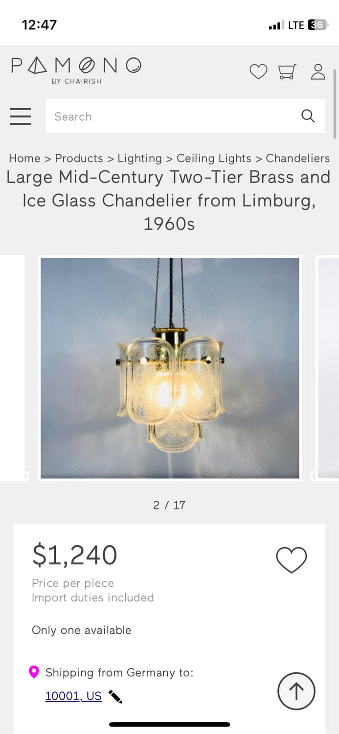 Glashütte Limburg 60s 샹들리에 빈티지조명 상품이미지2