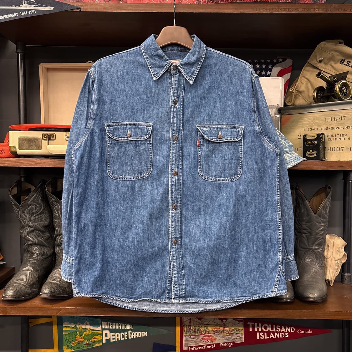90s 리바이스 재팬라인 캣아이버튼 워크 데님셔츠 N1205 상품이미지1