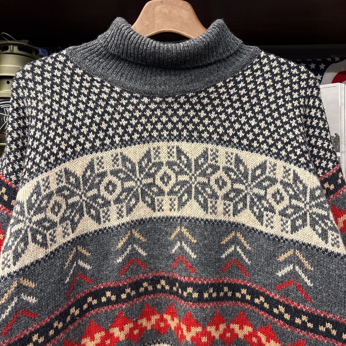 90s 빈티지 에스닉 노르딕 퓨어울 하이넥 롱라인 스웨터 N154 상품이미지3