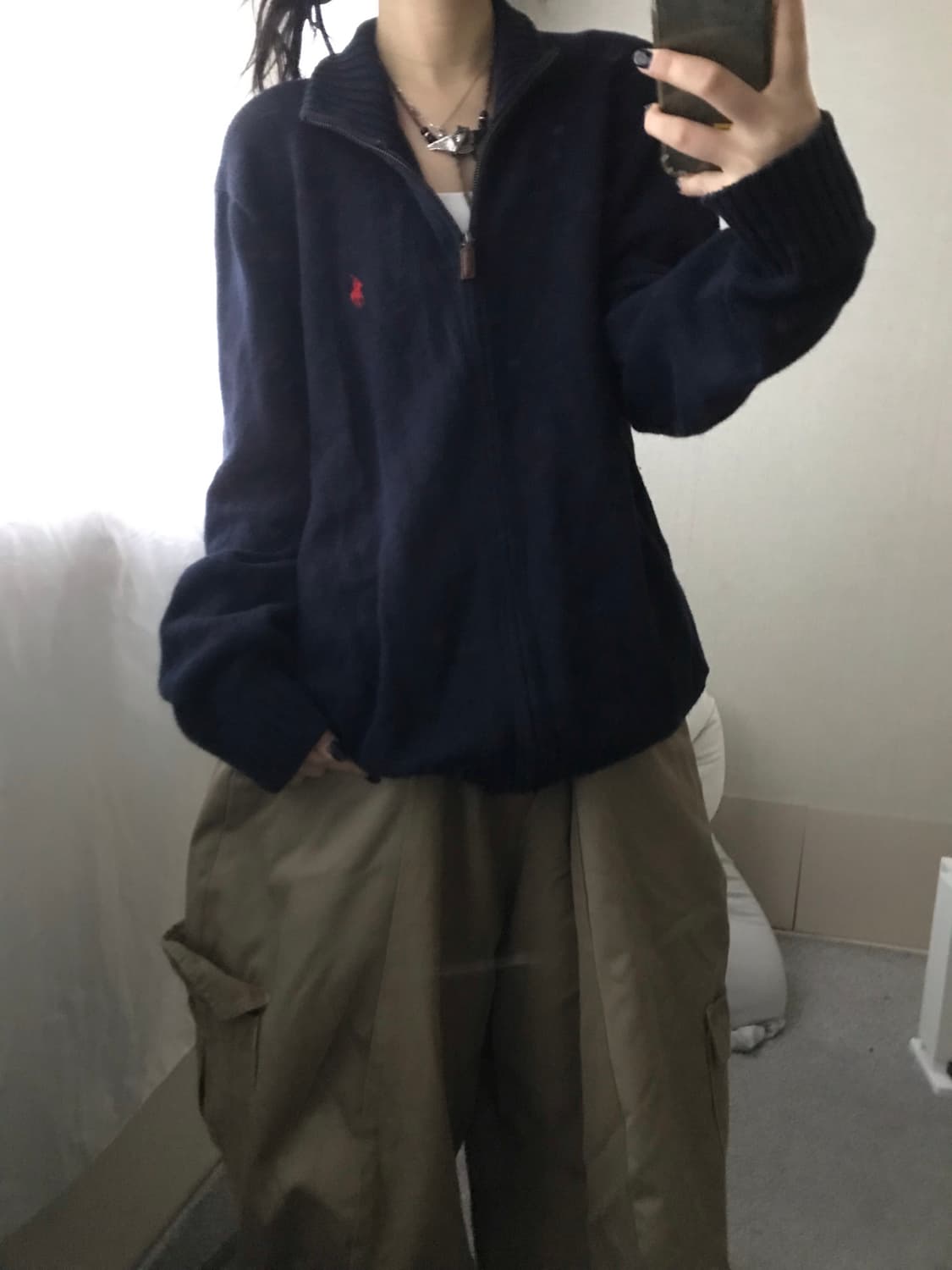 폴로 네이비 오버핏 니트집업 상품이미지4