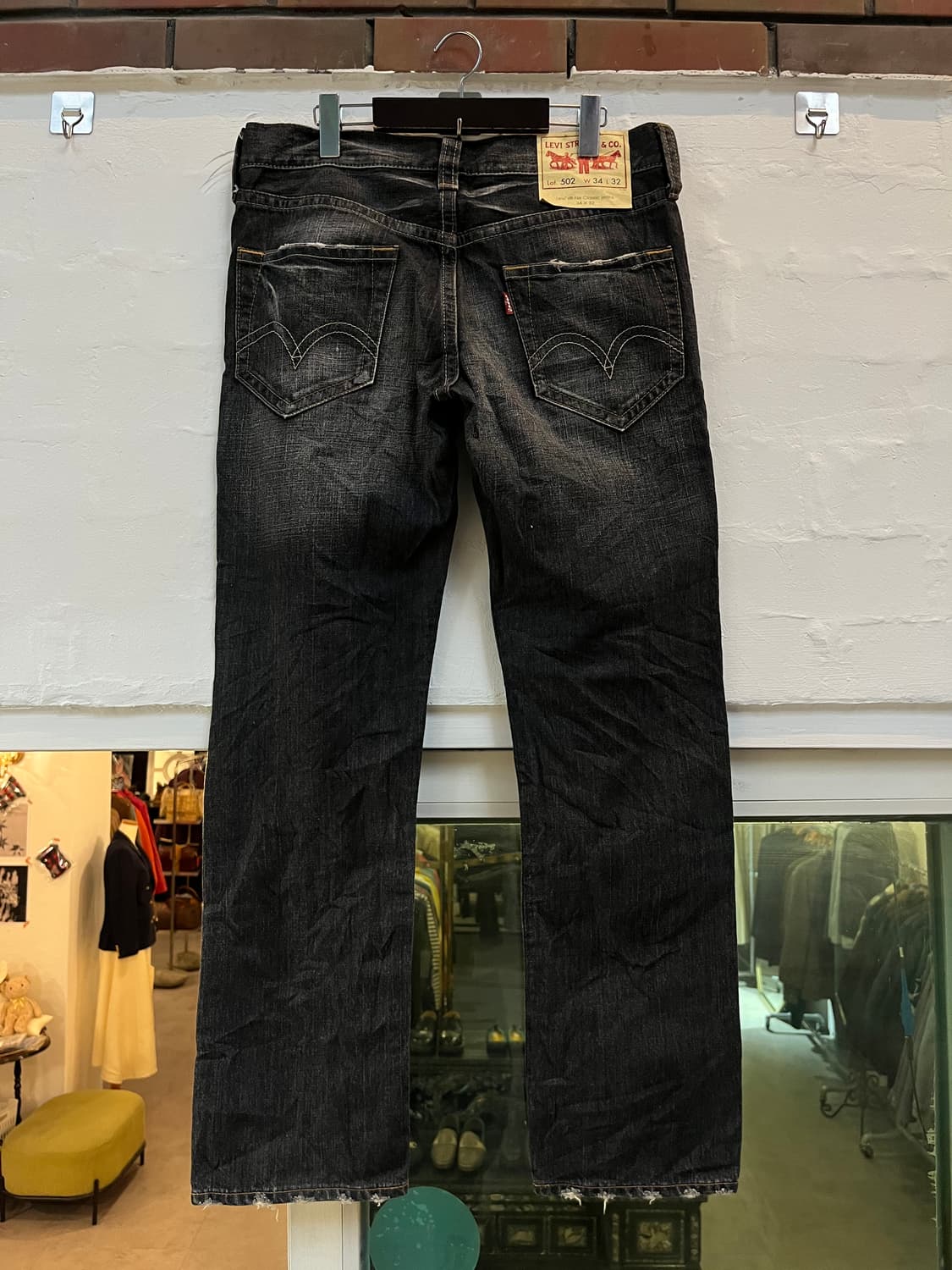 Levis 502 클래식 워싱 블랙 데님 진 34x32 상품이미지5