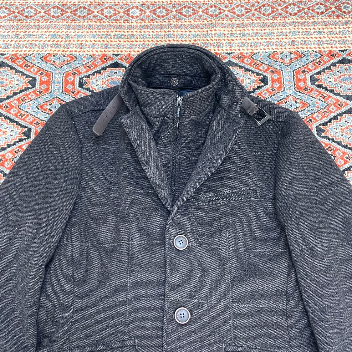 (택있는 새상품)BURTON 브라운 체크 울혼방 집업 버튼 자켓  상품이미지2