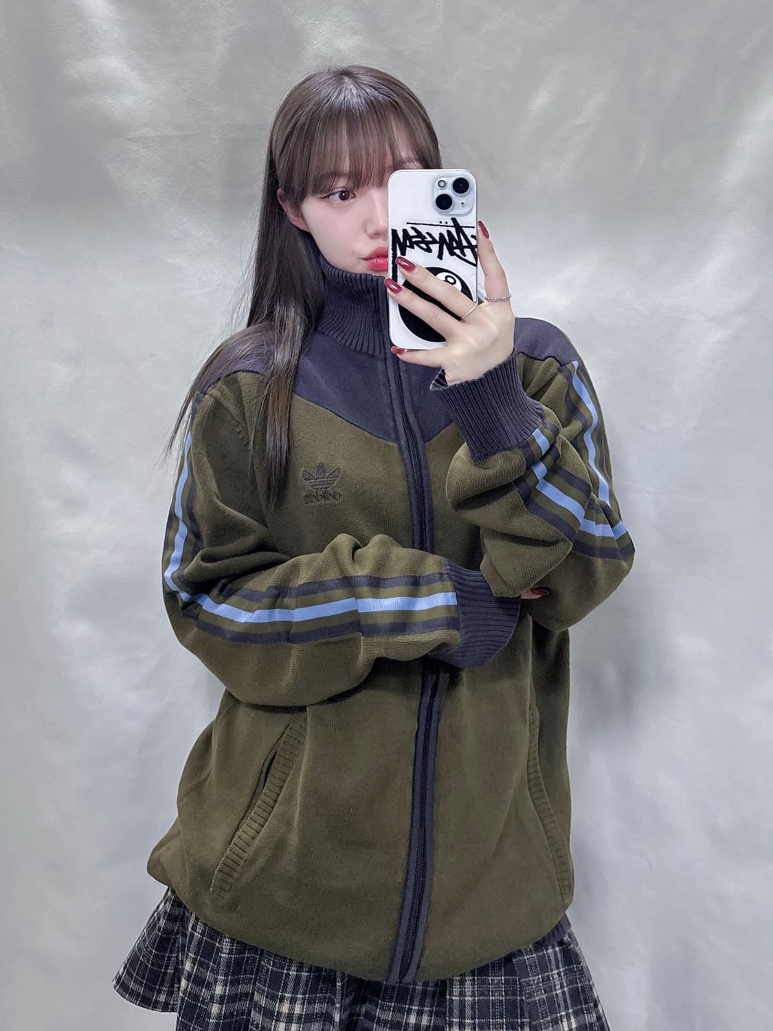 아디다스 카키 삼선 니트집업  상품이미지1