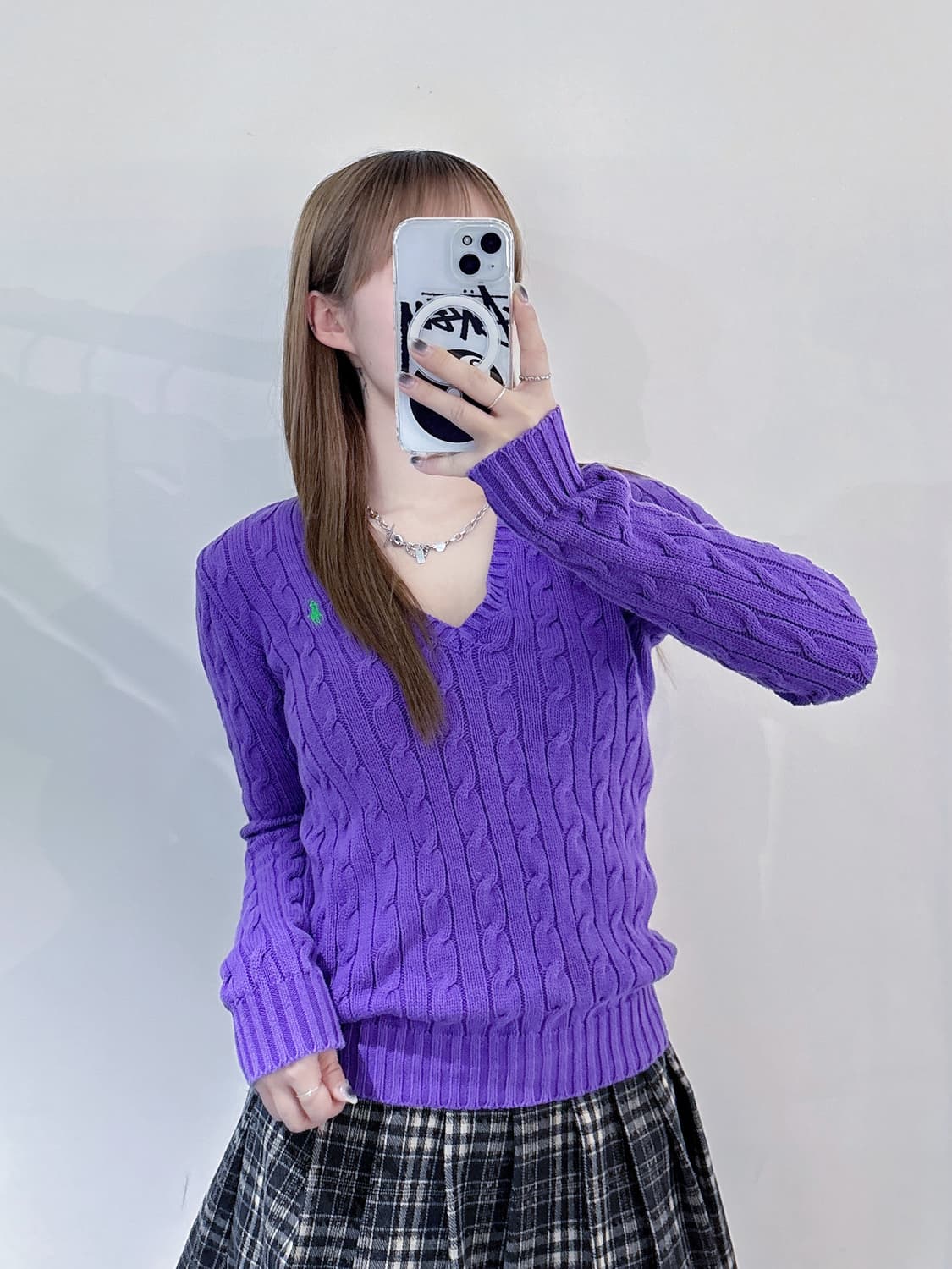 폴로랄프로렌 퍼플 브이넥 케이블 니트 상품이미지2