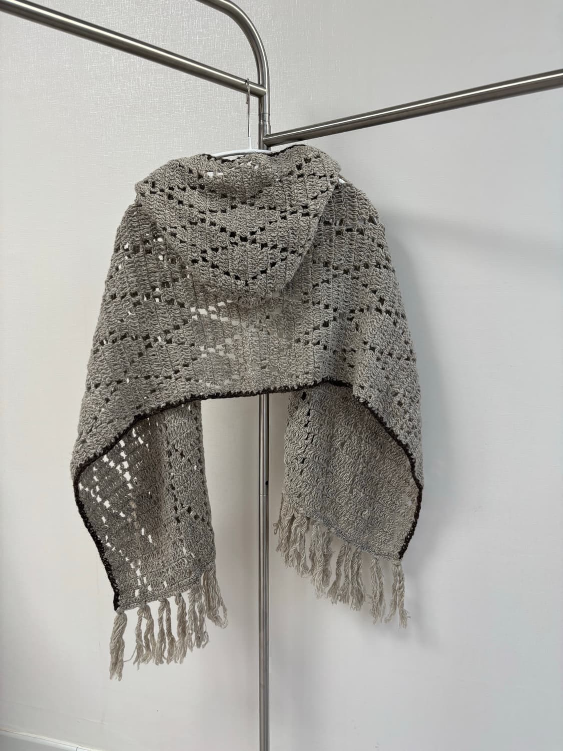 애쉬 울 니트 후드 판초 숄 상품이미지6