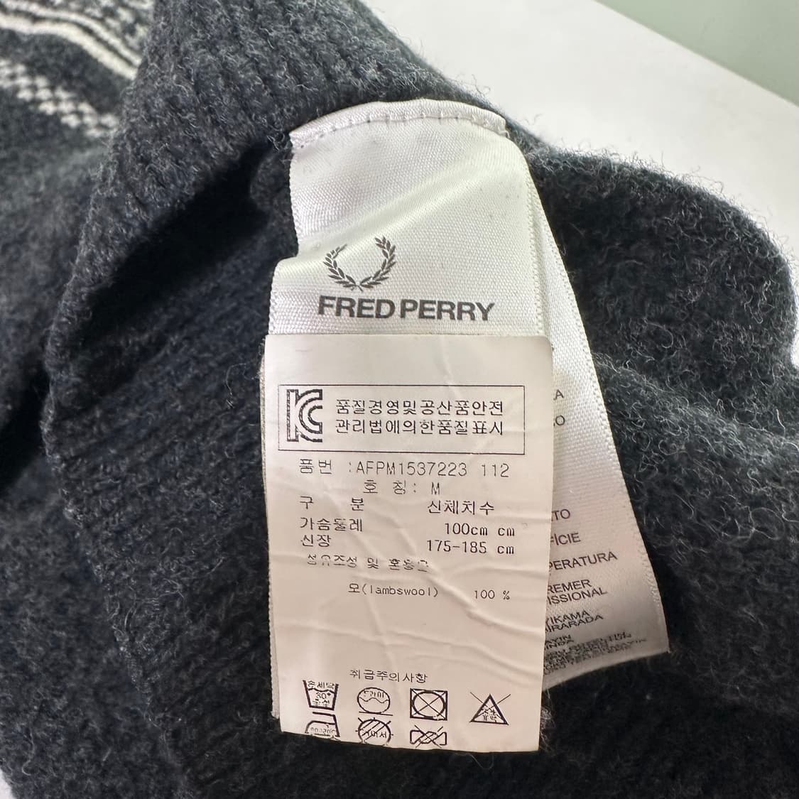 90-95 M 프레드페리 챠콜 와펜로고 램스울니트 남여공용 상품이미지6