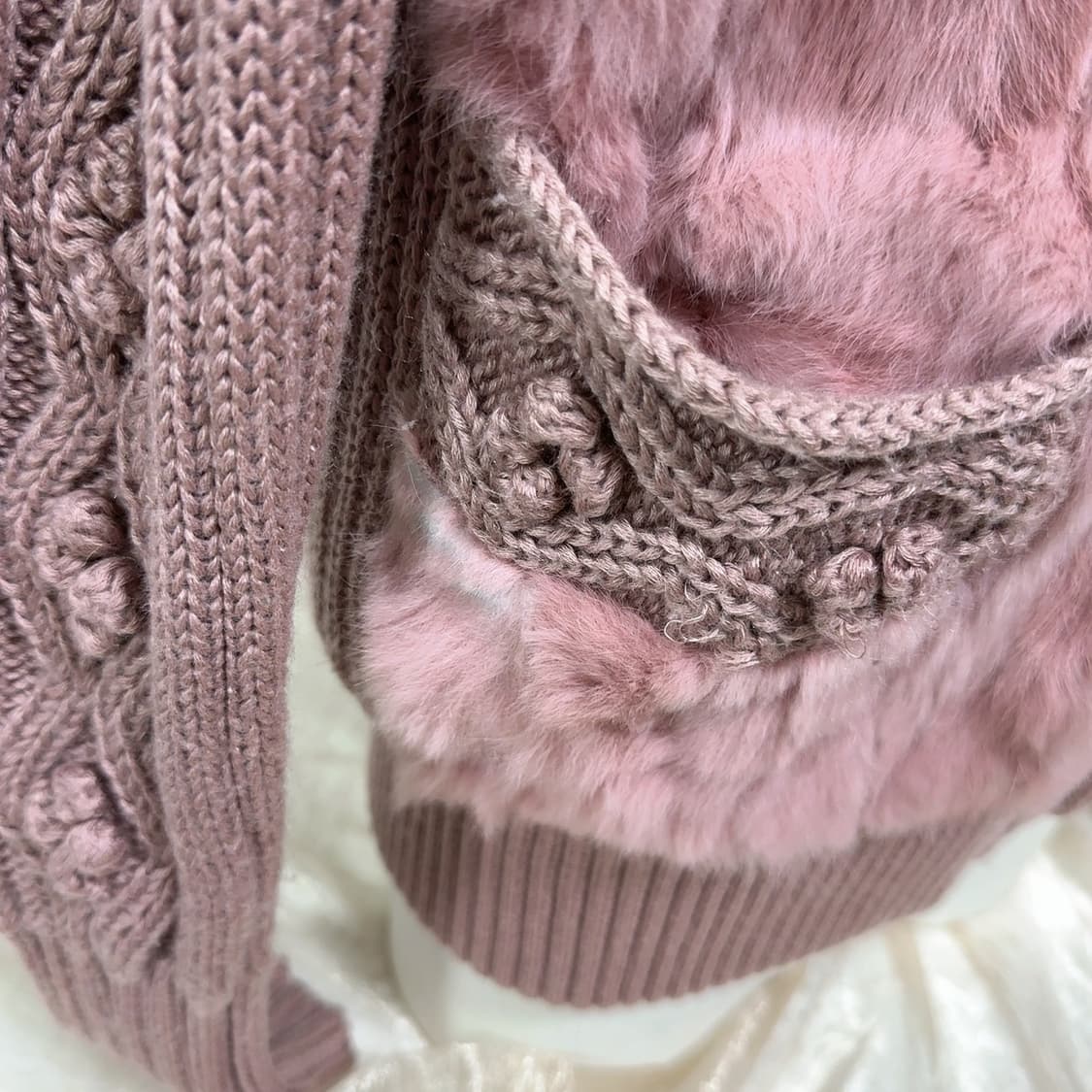 빈티지 연한 핑크 폭스퍼 후드 토끼털 니트자켓  후드집업 상품이미지3