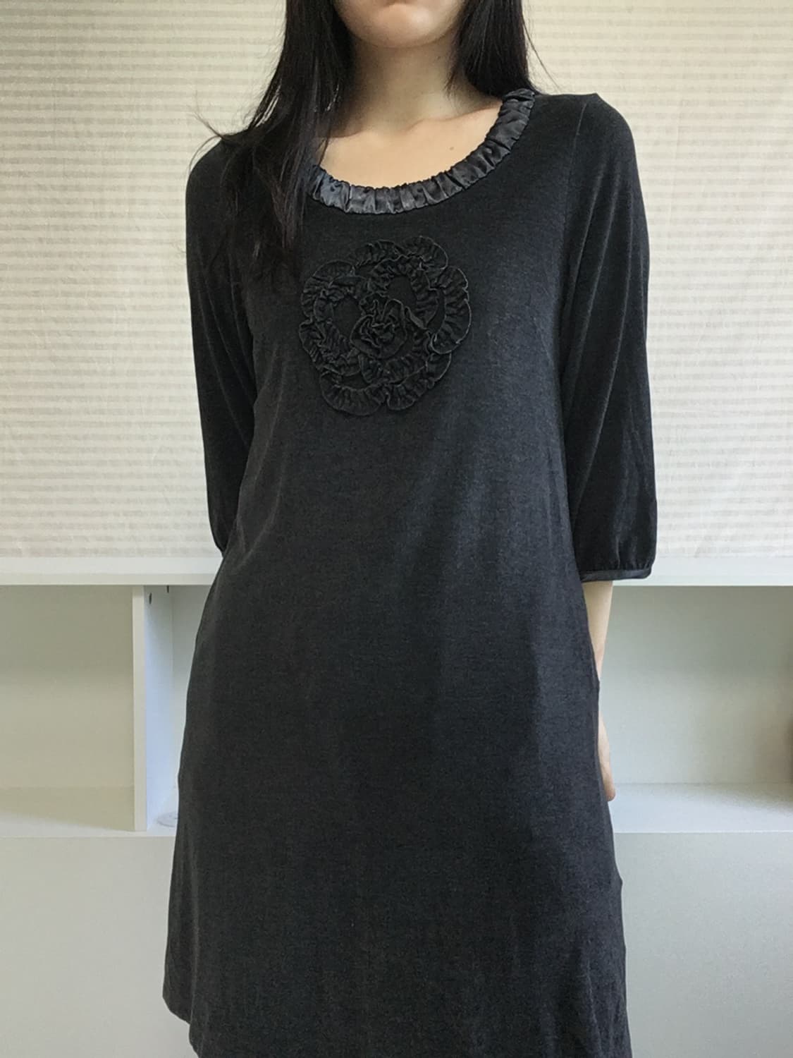 jpn vintage 차콜 플라워 패턴 레이스 원피스 상품이미지1