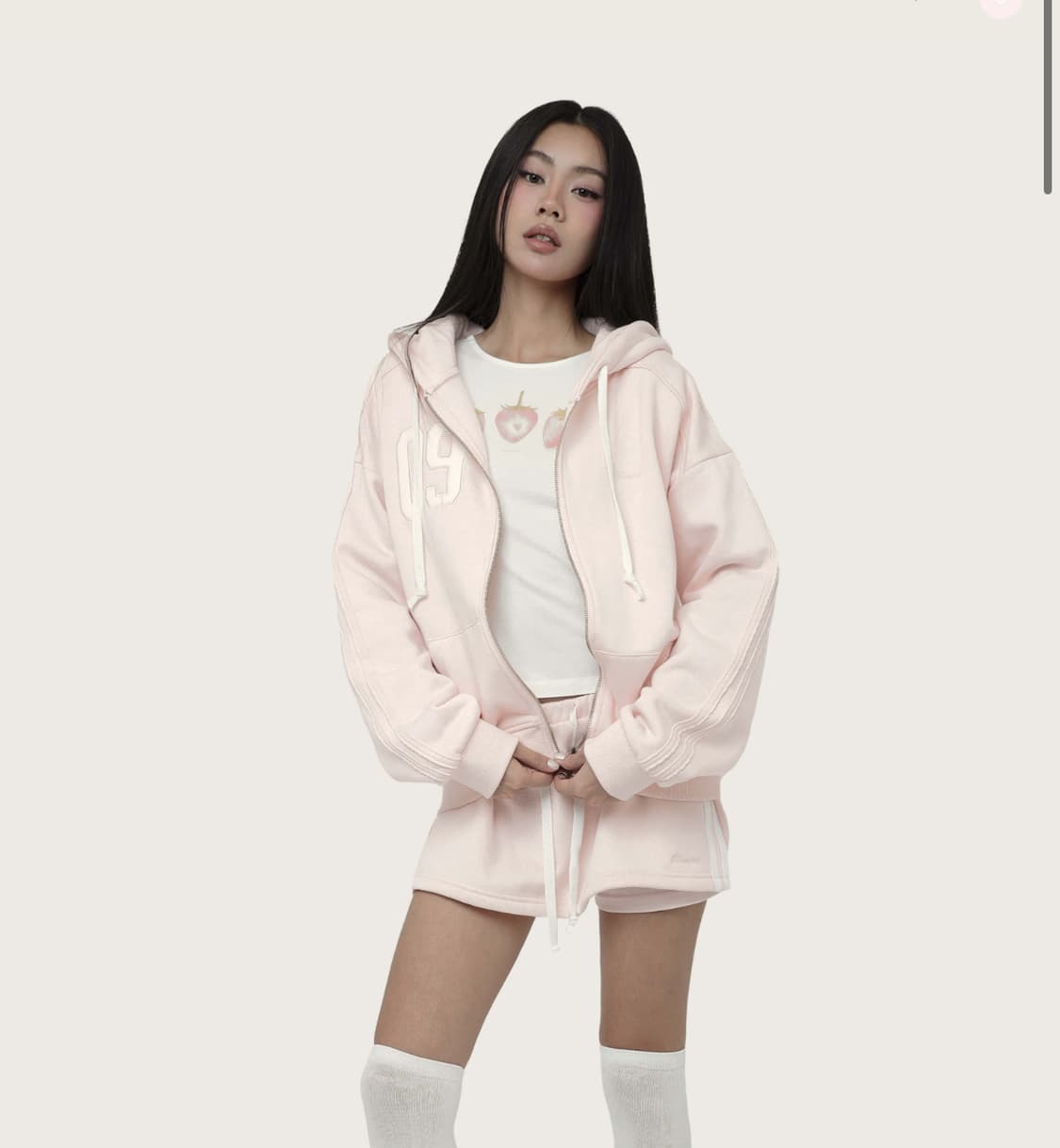 클리시어 09 넘버링 후드집업 핑크 상품이미지2