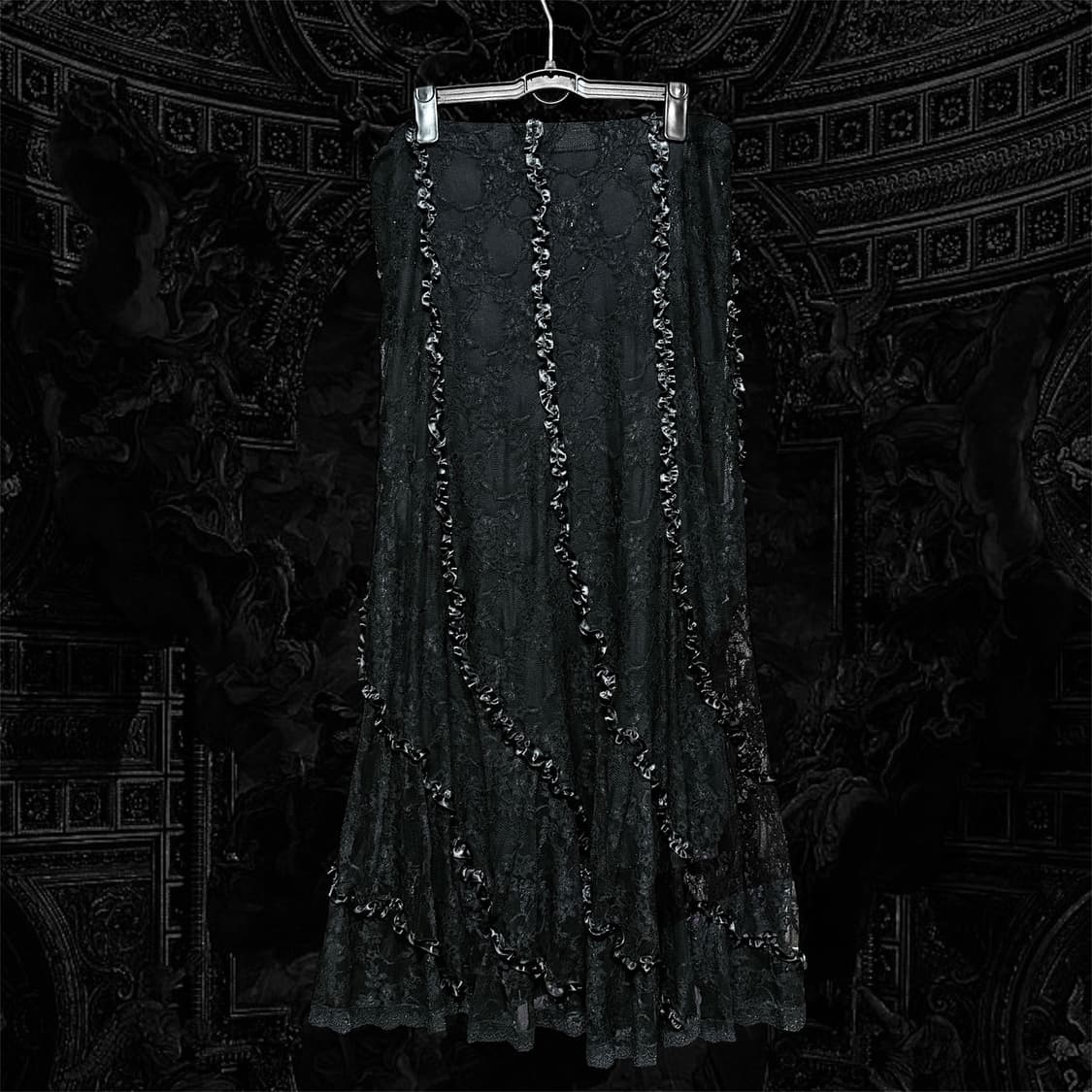 gothic ribbon frill long skirt 상품이미지3