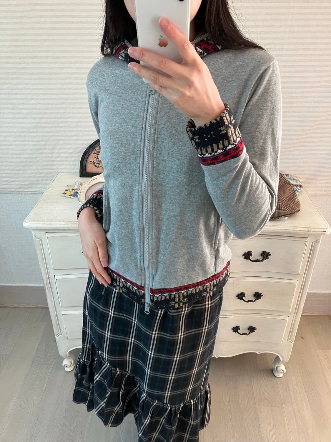 jpn vintage 그레이 노르딕 후드 집업 y2k 스트릿 갸루 펑키 상품이미지5