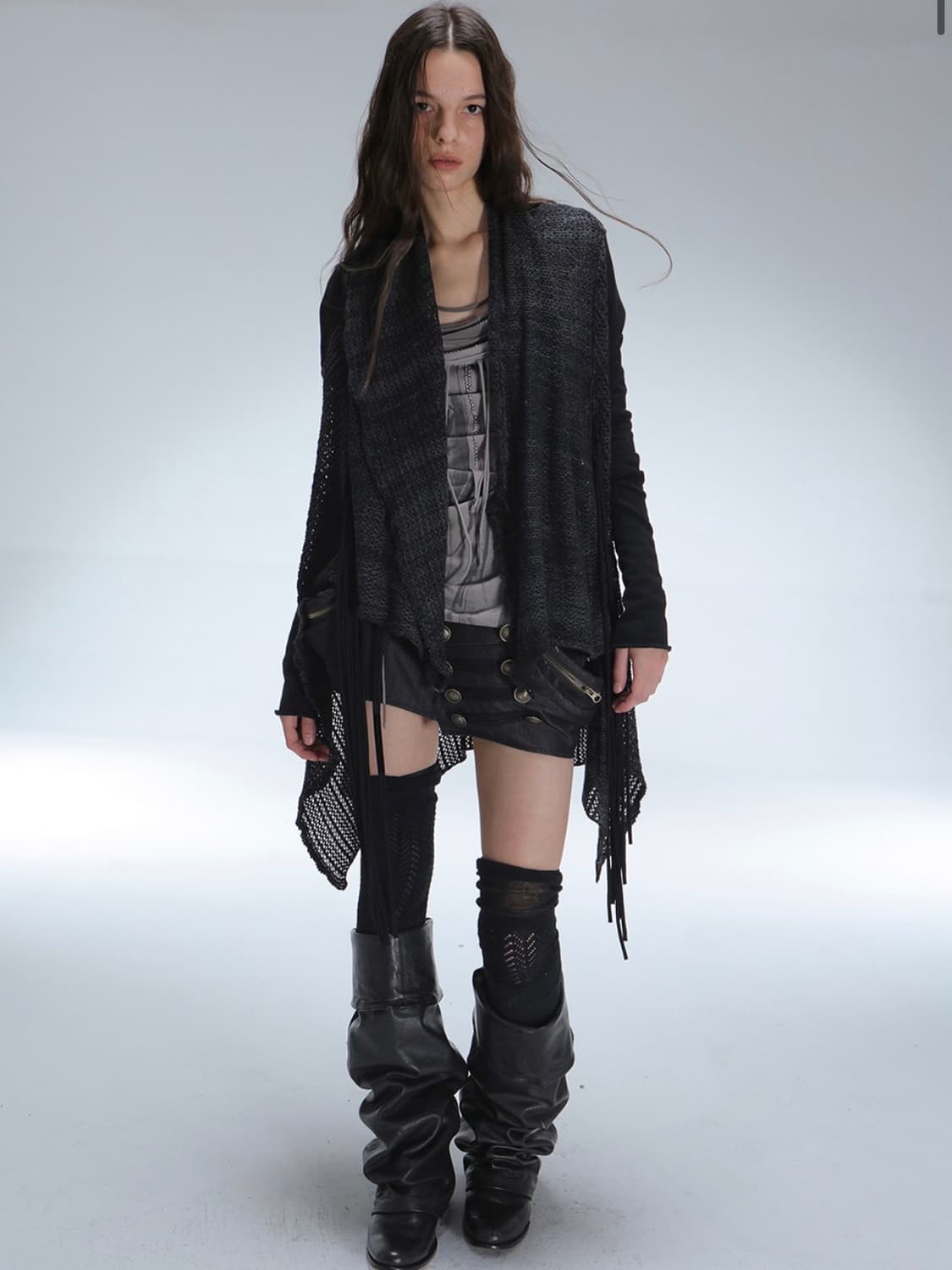 Asymmetric Tassel Wool Hobo Cardigan 상품이미지2