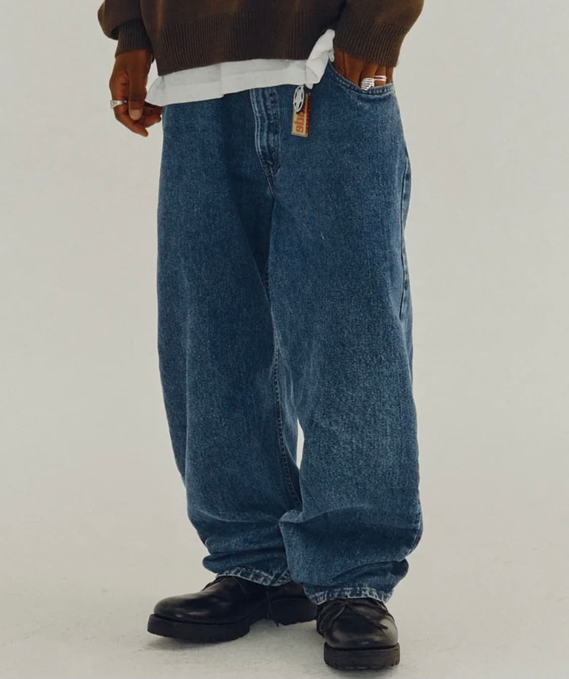 스웨이드 배기 데님 블루 상품이미지1