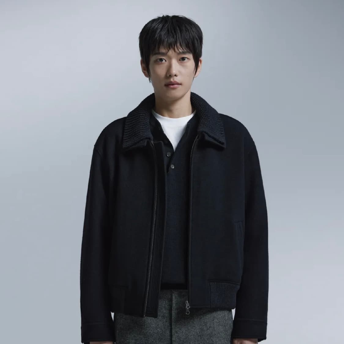 넌블랭크 니트칼라 울 블렌드 숏자켓 블랙 새상품 상품이미지6