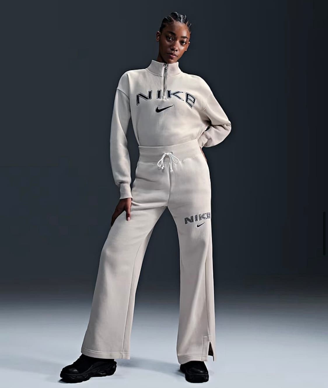 [완전새상품]Nike 하이웨이스트 와이드 레그 로고 팬츠 S 상품이미지1