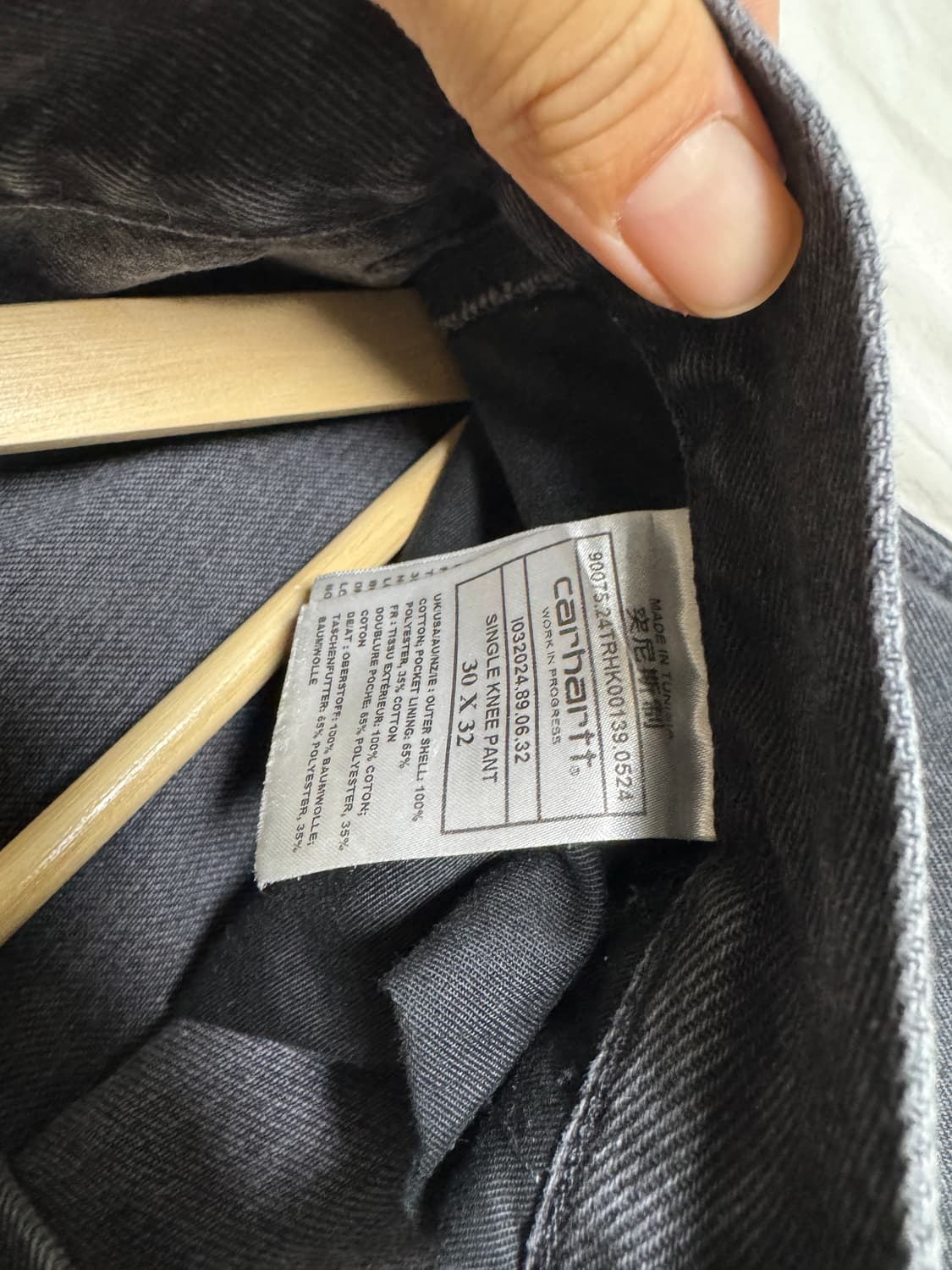 30 칼하트 싱글니 팬츠 스미스 black stone washed 상품이미지4