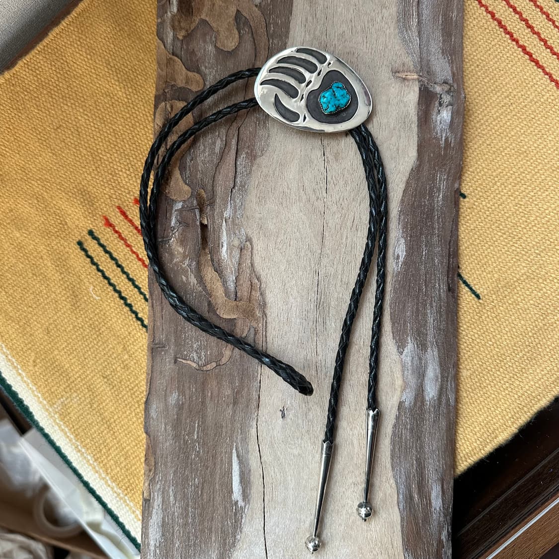 네이티브아메리칸 인디언주얼리 나바호 터키석 베어 볼로타이 상품이미지3