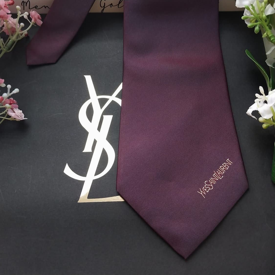 입생로랑 실크 와인 솔리드 넥타이 9.6cm A+~A등급 K1905
 상품이미지3