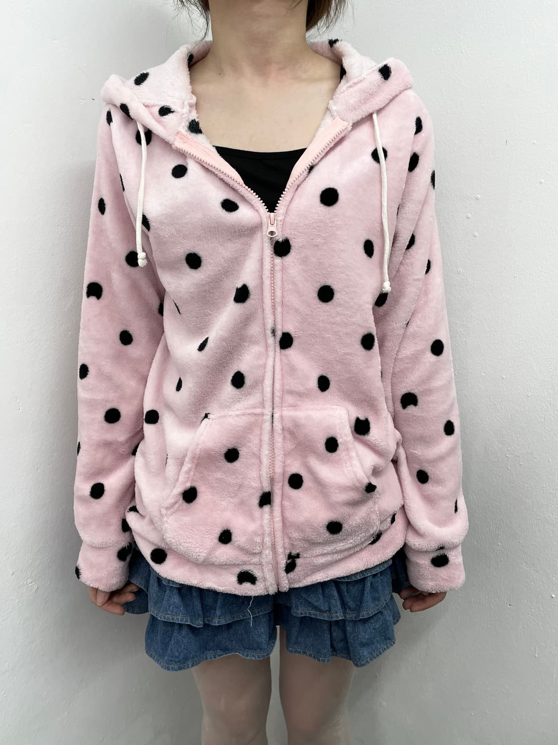 로맨틱갸루 핑크 도트 네코 플리스 후집 상품이미지1