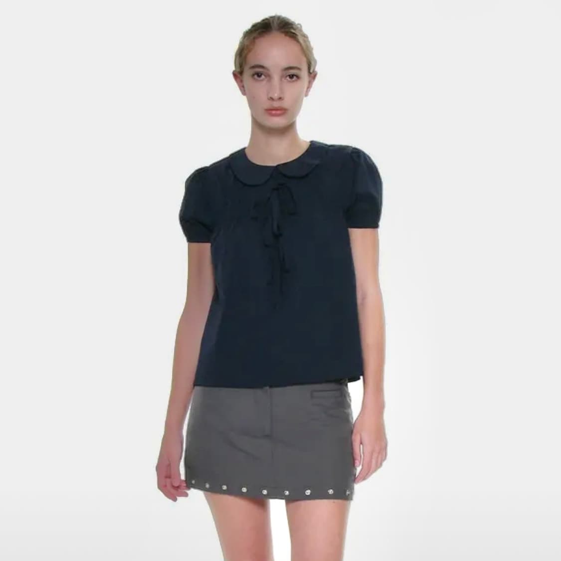 오픈백 리본 스트랩 블라우스 네이비 상품이미지2