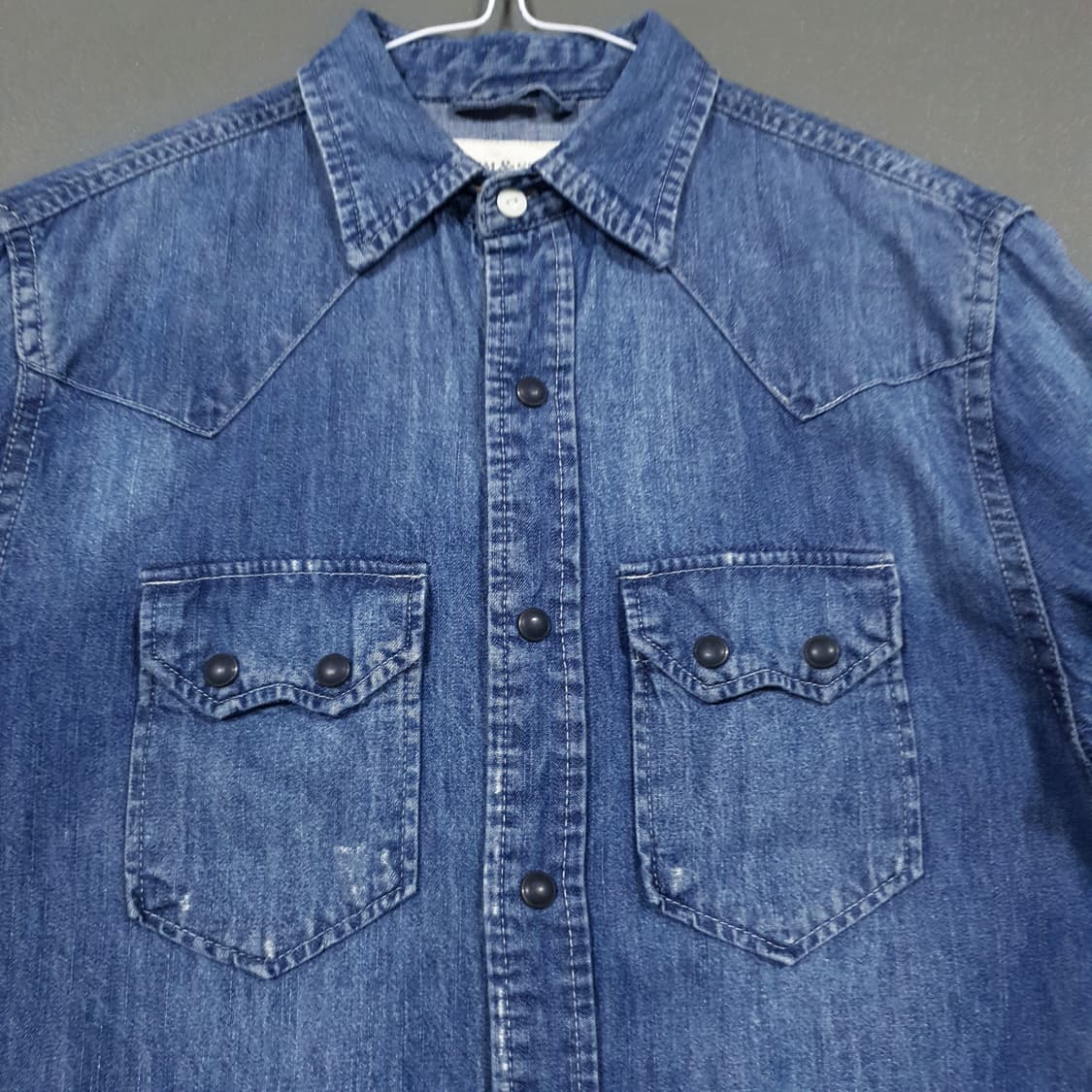 실측 S) 폴로 데님앤서플라이 랄프로렌 웨스턴 투포켓 패치 데님 셔츠 상품이미지2