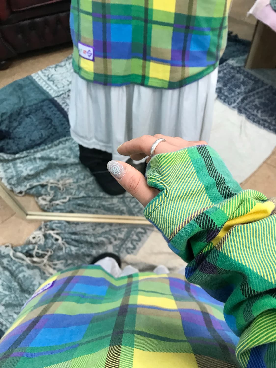 빈티지 여성 체크 핑거홀 미디원피스  상품이미지2