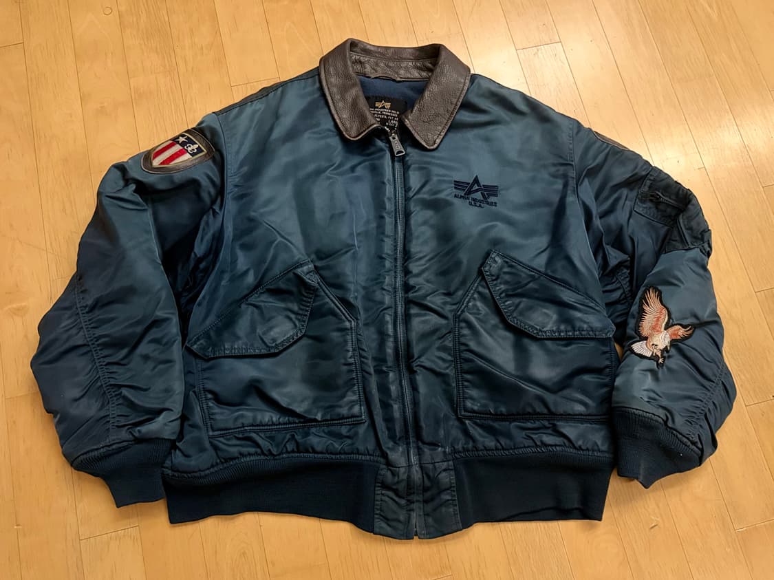 [알파인더스트리] 00s FLT 45/P 가죽카라 패치 항공점퍼 (L) 상품이미지1