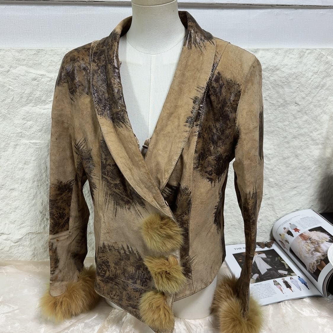 빈티지 카키 여우털 폭스퍼 되지가죽자켓 상품이미지1
