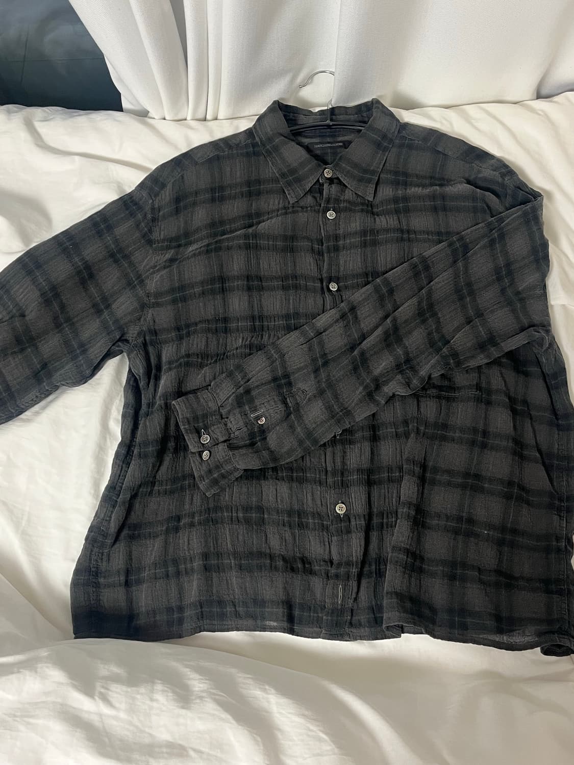 해칭룸Crop Shirt Over Dyed Check Charcoal 상품이미지2