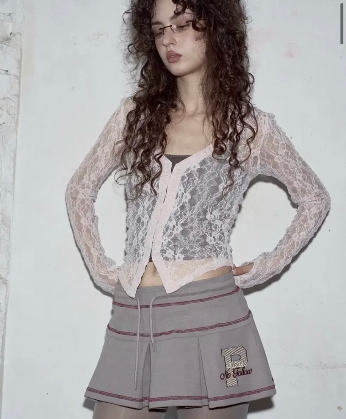 플리즈노팔로우 로완 레이스 셔츠 핑크베이지 상품이미지1