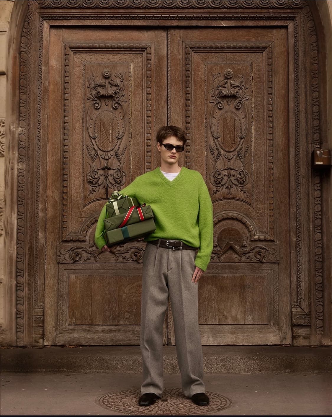 25FW STU 부클 브이넥 니트 인 페어그린 L 상품이미지1