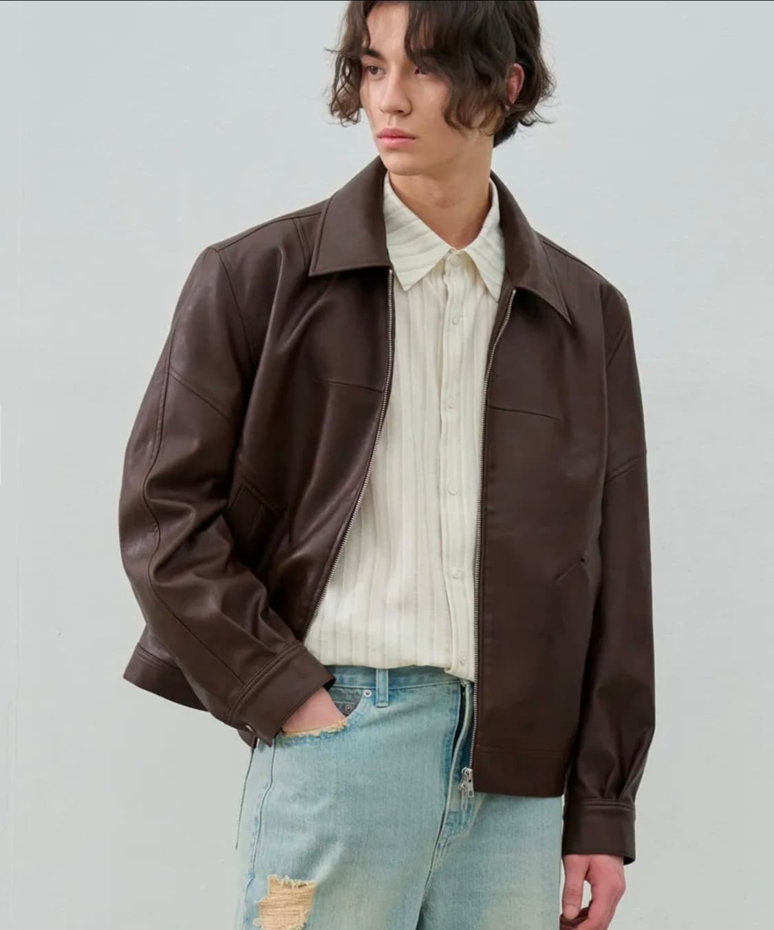 드로우핏 인시전 레더 블루종 자켓 [RED BROWN] XL 상품이미지1