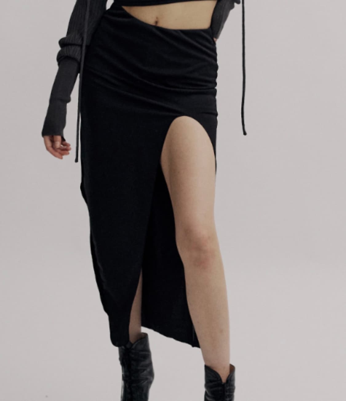 쓰리타임즈 크리미 롱 스커트 / 블랙 상품이미지3