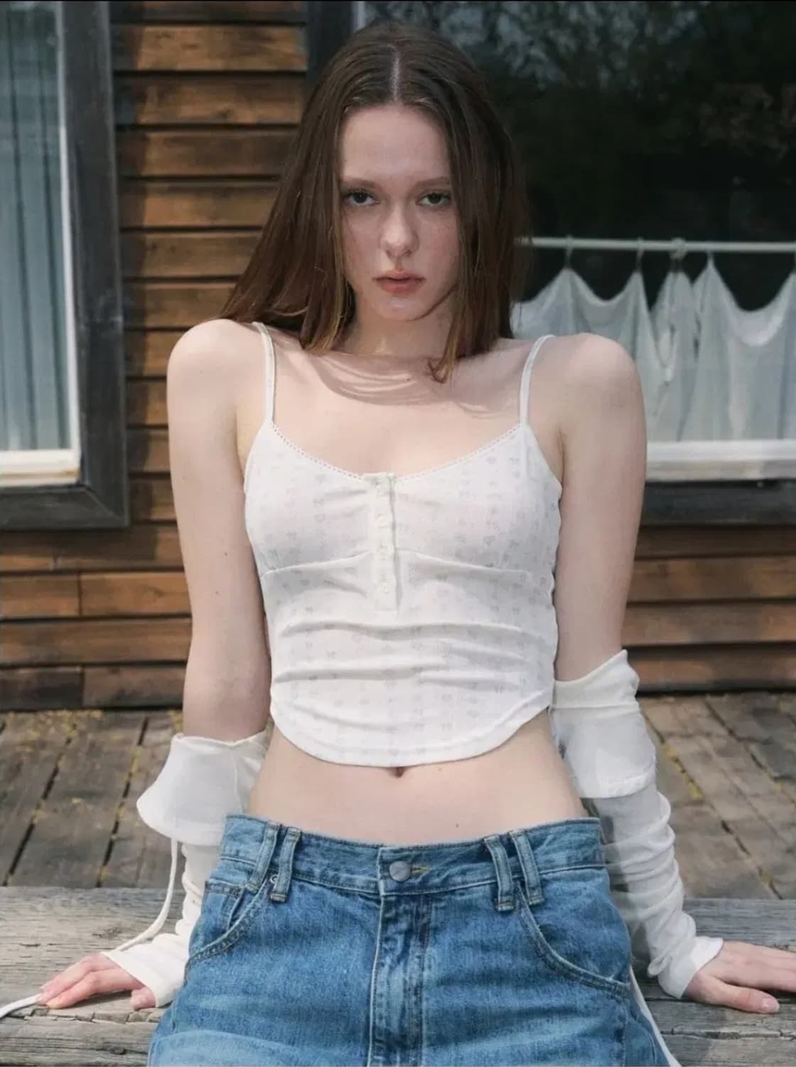 플리즈노팔로우 Aiden Button 슬리브리스 Top(Vanilla) 상품이미지2