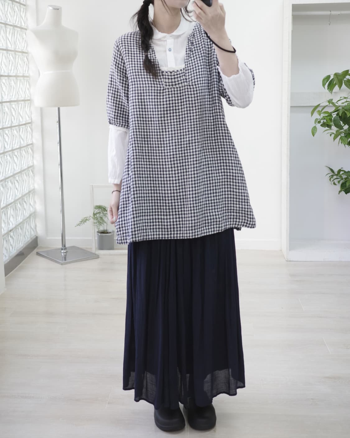  Check square neck blouse 상품이미지3