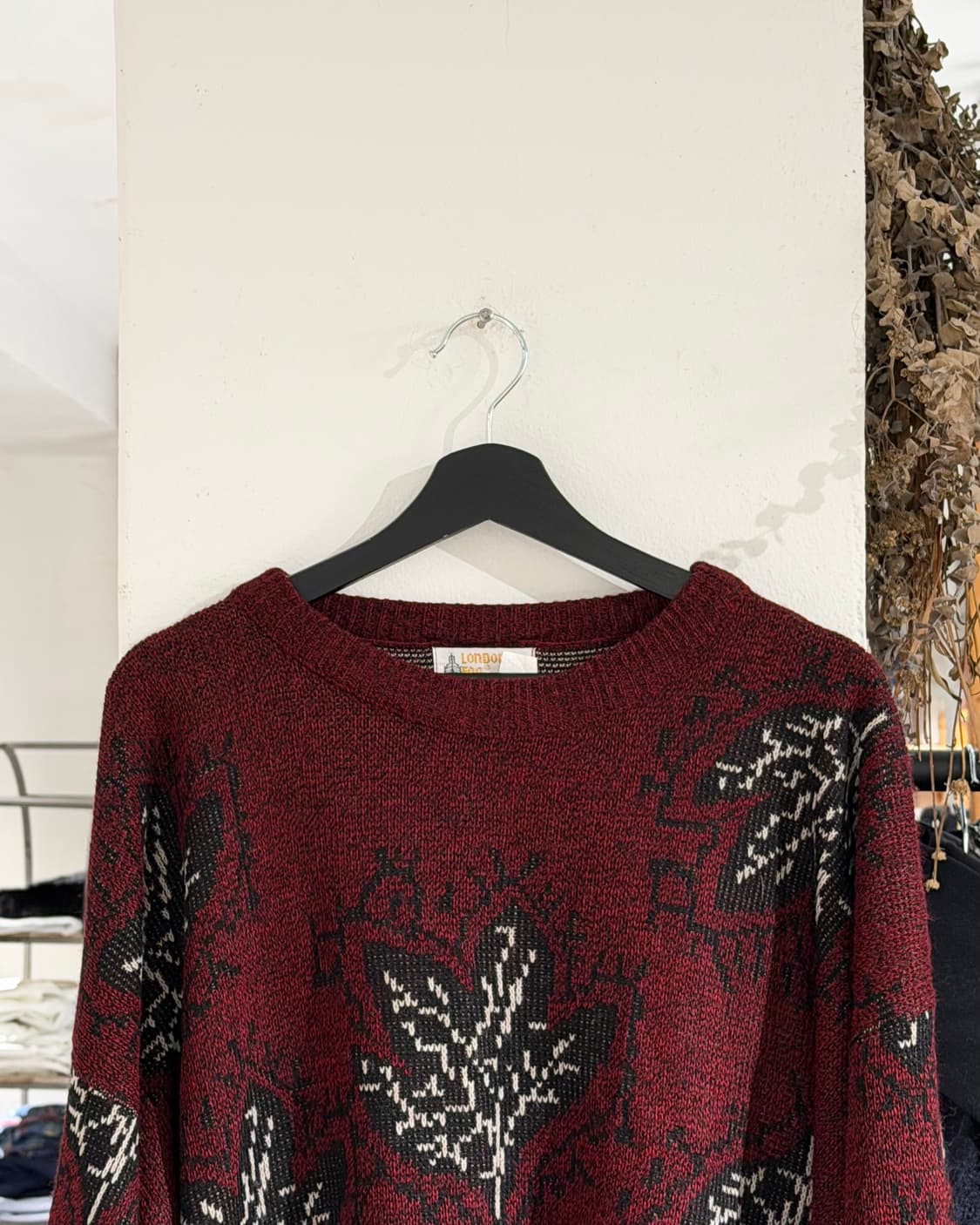 런던포그 버건디 리프 프린트 패턴 니트 스웨터 상품이미지4