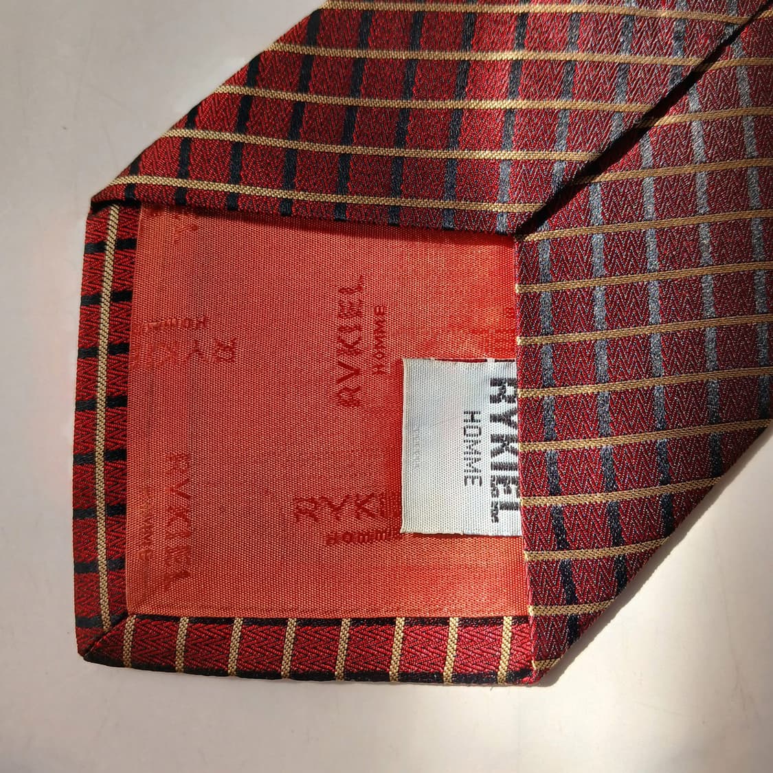 소니아 리키엘 실크 레드 스트라이프 넥타이 9.7cm A+등급 E918 상품이미지10