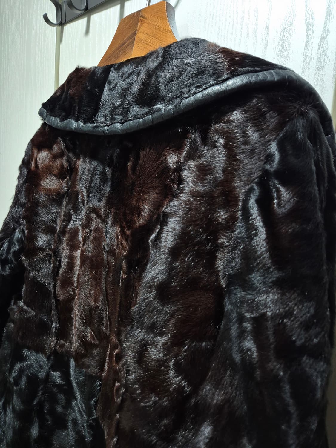 (세일)빈티지 송치 퍼 코트 자켓 다크브라운,블랙 믹스 상품이미지9