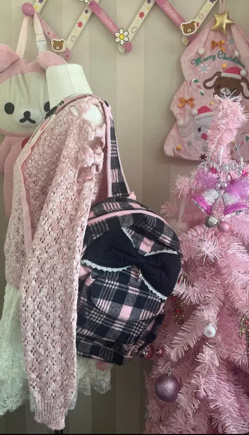 빈티지 히메갸루 백팩 모리 리본체크 가방 상품이미지1