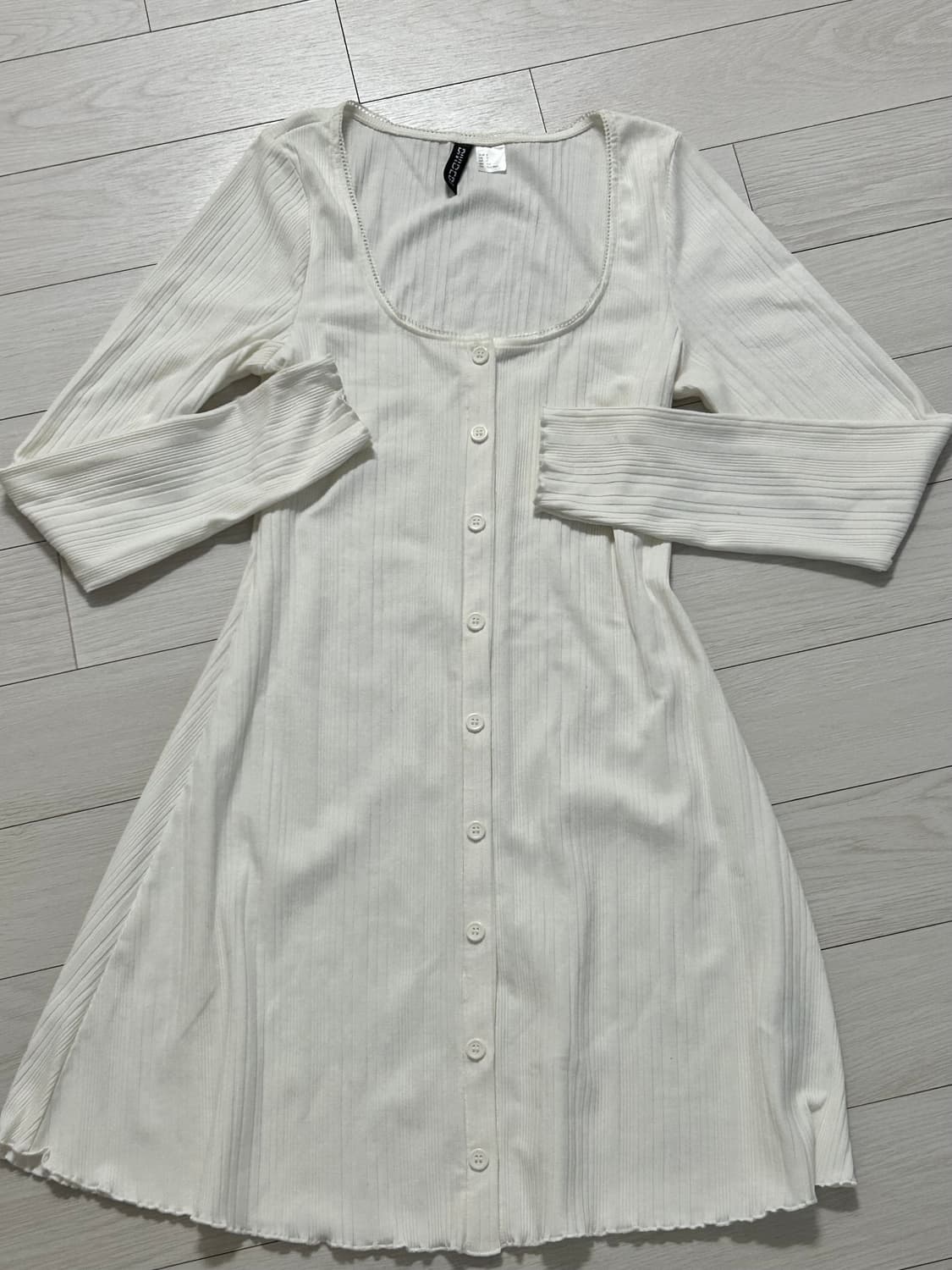 H&M 화이트 골지 여리핏 레이스 원피스 상품이미지1