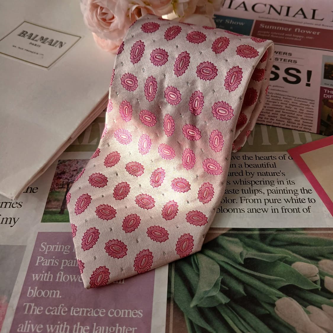 발망 실크 핑크 패턴 넥타이 9.7cm A등급 A19448
 상품이미지4