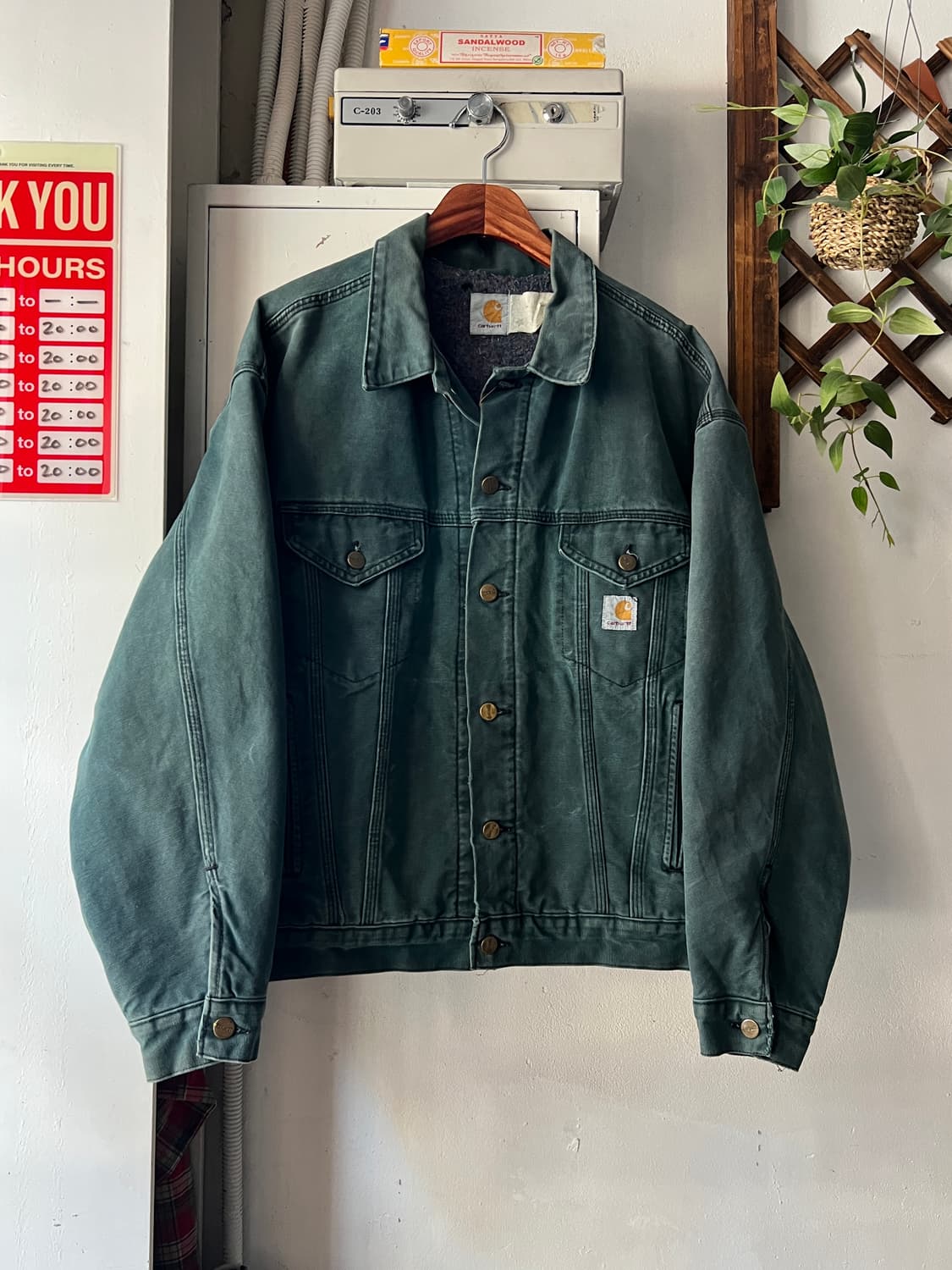 [L]90's 칼하트 USA 헌터그린 캔버스 트러커 자켓 상품이미지1